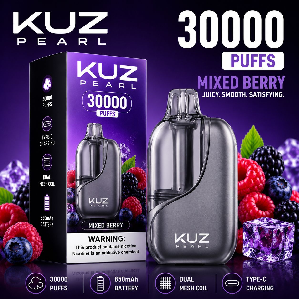 KUZ PEARL MIXED BERRY 30000 PUFFS